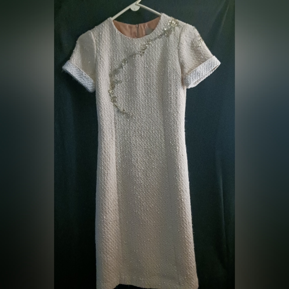 Ivory Tweed Dress With Golden Deco
